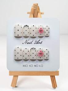 YINZIJIA 10 Pieces, White Background Handmade Flower Carving Patting Gradient Dots, Short Square Pure Handmade Nail Art Set, Suitable For Daily And Holiday Wear Of Girls And Women, Including 1 Nail File And Jelly Glue - Multicolor - View 12