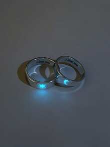 ATLVXJL 2pcs/Set Luminous Couple/Family/Friendship Stainless Steel Rings Set With Sun And Moon Pattern, Casual Jewelry Rings Suitable For Daily Wear And Holiday Gift Giving - Silver - View 6