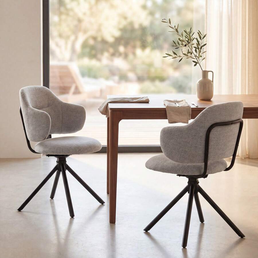 WAHSON OFFICE CHAIRS Swivel Dining Chairs Set Of 2 With Comfy Backrest, Grey