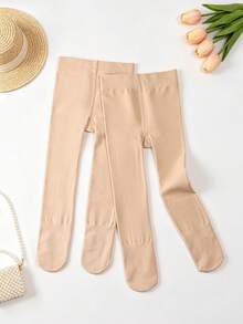 2pcs Children's Simple Versatile Brushed Skin-Tone Tight Base Layer Tights, Girls' Dance Socks, Girls' Winter Warm Skin-Tone Base Layer Tights, Suitable For School Uniform And JK Daily Wear - Apricot - View 4