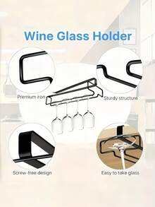 1/2/3pcs Cabinet Mounted Wine Glass Rack, Tall Glass Storage Rack, Kitchen Hanging Metal Glass Cup Holder, Space-Saving, Easy Installation, Anti-Slip, No-Drill Glass Cup Storage Rack, Suitable For Kitchen, Bar, Cafe - Multicolor - View 6