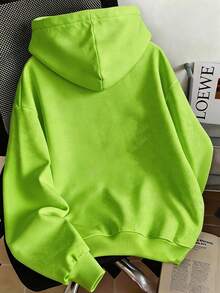 Autumn Women's Hoodie With Blue "LA DOLCE VITA" Lettering And Lemon Print, Drawstring Hood, Kangaroo Pocket, Long Sleeve Y2K - Yellow-green - View 2
