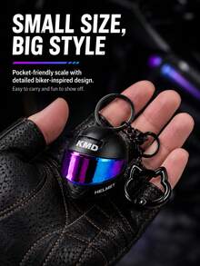 2pcs/Set - Cool Motorcycle Helmet Keychain Pendant With Spare Cat Ear Key Ring Clip, Gradient Lens Helmet Key Chain Motorcycle Bag Charm Bag Accessory, Wallet Charm, Mini Motorcycle Helmet Key Chain Bag Charm, Flip Cover Motorcycle Helmet Rider Keychain Key Ring, Unisex Rider Backpack Car Accessory - Multicolor - View 3