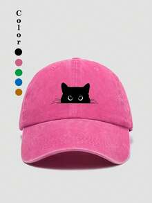 1"Black Cat Print" Baseball Cap, Washed Baseball Hat, Outdoor Casual Sun Hat, Unisex - Black Cat Print - View 12