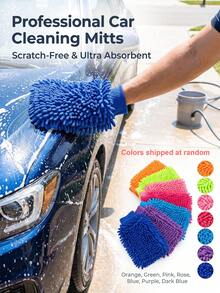 Reusable Car Wash Mitt, Scratch-Free Cleaning Glove, Soft & Absorbent, Suitable For Interior And Exterior Car Cleaning, Portable Multi-Function Dusting And Cleaning Tool, Random Color, Compatible With Most Car Models, Ideal Car Accessory - Gloves - View 1