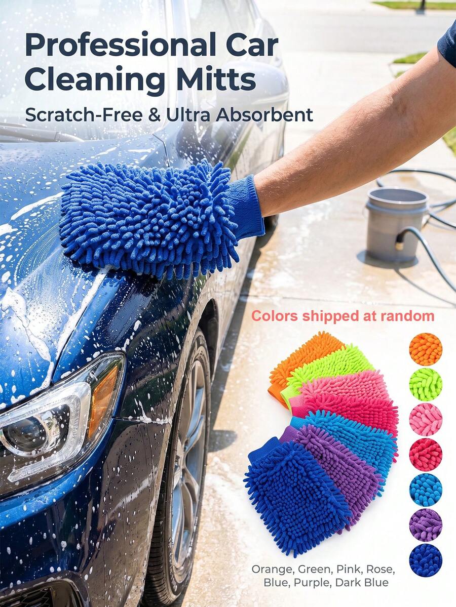 Reusable Car Wash Mitt, Scratch-Free Cleaning Glove, Soft & Absorbent, Suitable For Interior And Exterior Car Cleaning, Portable Multi-Function Dusting And Cleaning Tool, Random Color, Compatible With Most Car Models, Ideal Car Accessory - Gloves - View 1