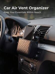 Car Air Vent Storage Box PU Leather Car Air Vent Storage Rack Universal Car Air Vent Storage Bag Can Hold Phone, Fashion Glasses, Keys And Small Accessories - Multicolor - View 3