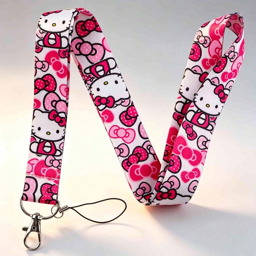 SANRIO 2D 1pc Hello Kitty Cute Cartoon Character Badge Lanyard - Detachable Phone Lanyard Keychain, Card Protection Accessory, Suitable For Stylish Key Rings - Ideal For Office, Or Travel Use, Suitable For Hello Kitty Lovers, Great Gift For Family And Friends - A - View 1