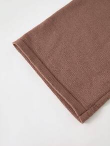 Autumn/Winter New Women's Big Tween Girl Solid Color Drop Shoulder Knit Pullover Sweater, Paired With Same Color Drape Straight Leg Pants, Casual Home & Outdoor Versatile 2 Pieces Set - Brown - View 6