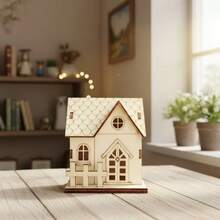 New Wooden Craft Small House Shaped Ornament, Home & Office Desktop Display Decor - Multicolor - View 1