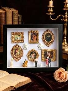 1 Set 6-Inch DIY Mini Museum Shadow Box, 3D Shadow Box Set With Gold Mini Photo Frame And Figurines, Personalized Memory Display, Unique Holiday, Anniversary, Graduation And Special Occasion Commemorative Decoration - Multicolor - View 4