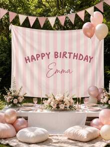 Personalized Striped Party Banner, Birthday Welcome Banner, Customized Design Birthday Wall Decor, Room Decoration Wall Decor, Home Decor, Autumn Home Decor, Cute Party Decoration, Suitable As Birthday Gift, Holiday Gift, Anniversary Gift - Multicolor - View 1