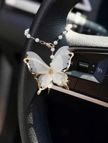 1pc Butterfly Shaped Car Steering Wheel Hanging Decor, Car Interior Accessory - A - View 3