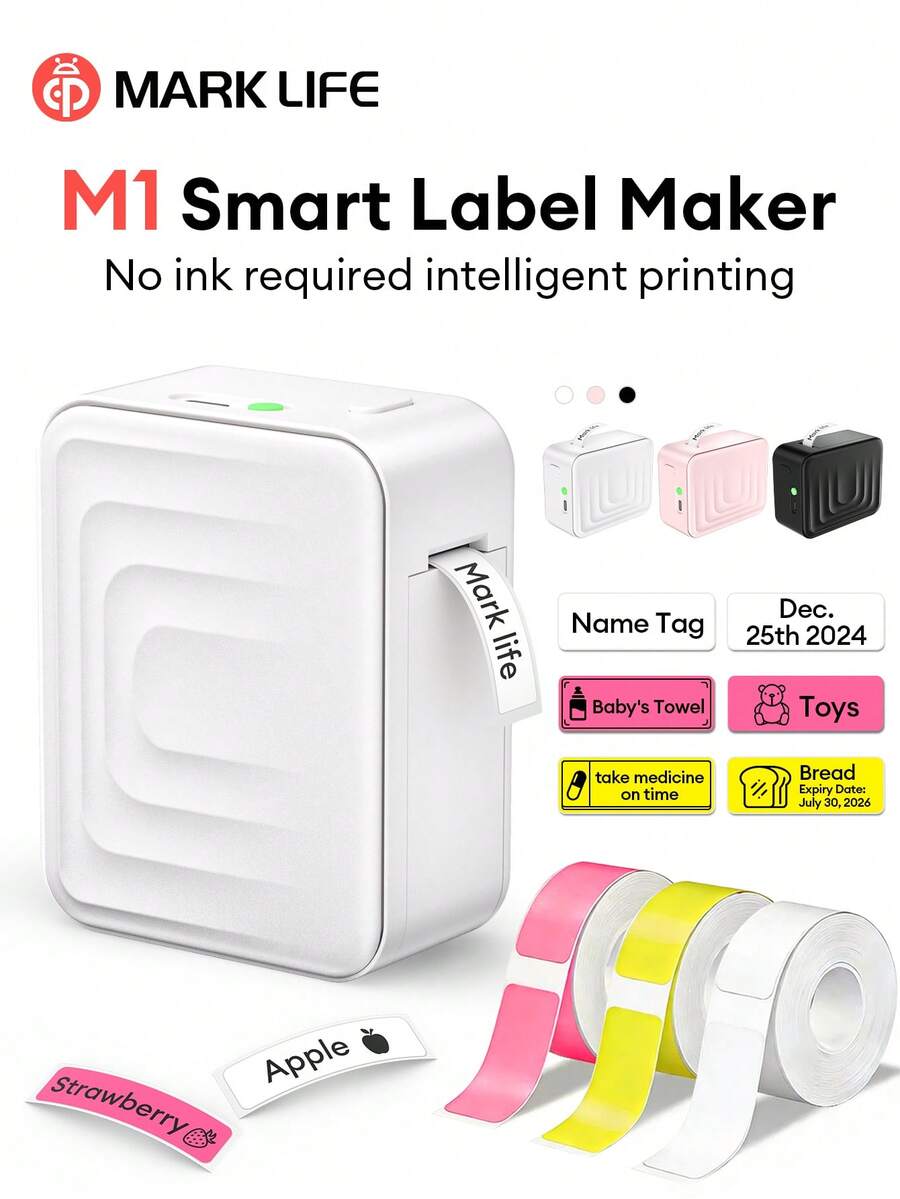Imprimante d'étiquettes Marklife M1 sans fil Bluetooth portable, machine à autocollants, convient pour le bureau, l'école, la maison, le DIY, les étiquettes de code-barres et de noms, imprimante thermique