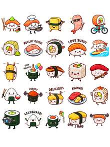 50Pcs Cartoon Sushi Decorative Stickers, Cute Japanese Food Waterproof Stickers For Laptop, Water Bottle, Journal, Scrapbook - Multicolor - View 7