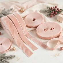 1pc 4.57m Single-Sided Non-Elastic Colorful Flocked Ribbon, Flocked Satin Ribbon, Bow DIY Clothing Christmas Decoration Ribbon (Length Is Manually Measured And May Have Deviation) - Champagne - View 4