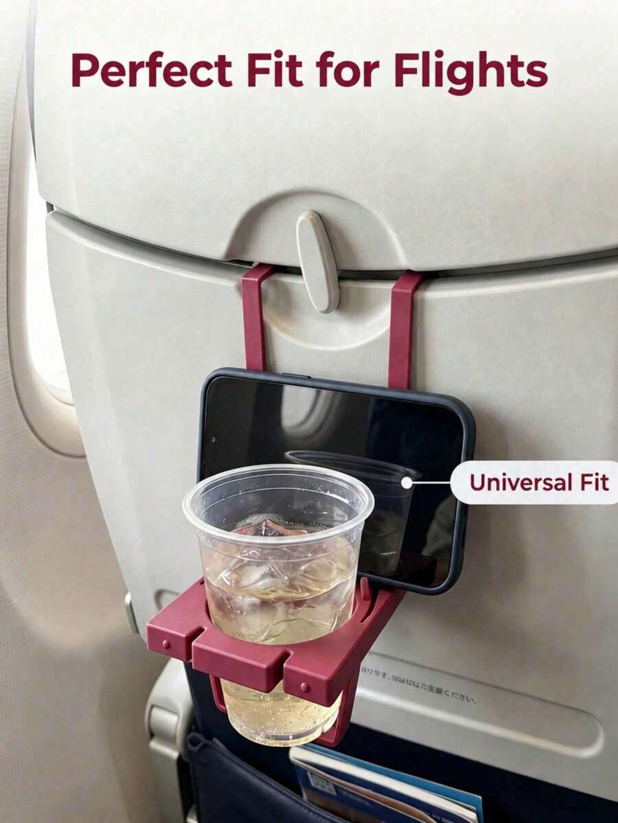 Tempat Gelas Multifungsi Pesawat, Dudukan Ponsel Perjalanan, Tempat Minuman Lipat untuk Baki Pesawat, Aksesori Perjalanan 2-in-1, Dapat Dilipat dan Disesuaikan, Kompatibel dengan Sebagian Besar Baki Kursi Pesawat, Untuk Perjalanan Udara, Perjalanan Jarak Jauh
