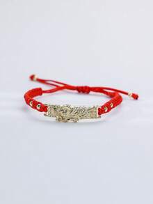 Adjustable Red Braided String Bracelet, Gold Plated Religious Figure Bar Charm Wristband, Hand‑Knotted Lucky Protection Amulet Jewelry Gift For Women - Gold - View 3