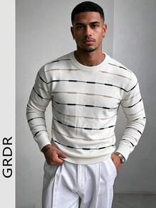 GRDR Men's Knit Sweater, Solid Color Long Sleeve, Suitable For Autumn/Winter Outings, Fashion Essential - White - View 6