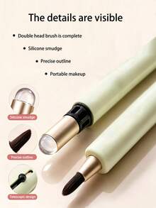 2-In-1 Dual-Ended Portable Lip Brush + Silicone Brush Head With Cap Makeup Brush For Lipstick, Lip Gloss, Lip Glaze, Convenient And Easy To Store, Simple Operation Suitable For Beginners - Multicolor - View 2