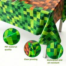 1pc/2pcs Pixel Block Party Tablecloth, Disposable Plastic Tablecloth, Green Grid Design, Suitable For Video Game Theme Birthday Party Decoration - Green - View 4