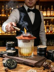 Wooden Base Whiskey Cocktail Smoker Set, Wooden Lid Beverage Aroma Enhancer Cocktail Tool, Valentine's Day And Father's Day Holiday Gift, No Wood Chips Included - Multicolor - View 11
