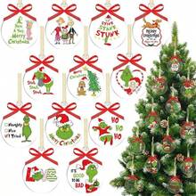 The Grinch 12pcs- Acrylic Christmas Hanging Decorations Christmas Tree Ornaments Holiday Party Atmosphere Decor - Bow Acrylic Pendant - View 1
