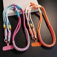 1PC Dopamine 3-In-1 Wooden Bead Colorblock Braided Phone Lanyard, Long Adjustable Crossbody Neck Wrist Strap, Multi-Functional Outdoor Hiking Portable Travel Shopping Bag Case Camera Shoulder Strap New Arrival - Multicolor - View 8