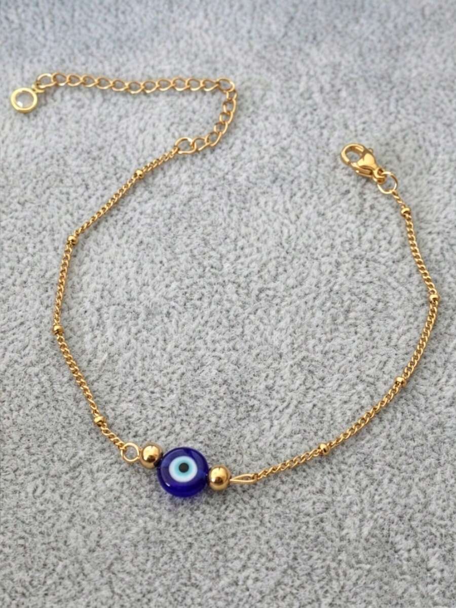 1 Blue Devil's Eye Exquisite Bracelet For Women - Yellow Gold - View 1