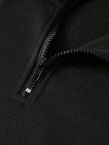 Camvyn Men's Autumn/Winter Casual Fashion Patchwork Loose Drop Shoulder Zip-Up Polo Collar Sweatshirt - Black - View 6