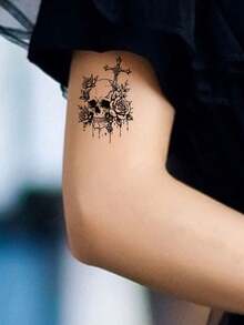 30pcs Temporary Halloween Pattern Tattoo Sticker, Skull Snake Waterproof Tattoo, Men And Women Body Temporary Tattoo - Black - View 2