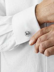 1/4 Pair Men's Classic Tone Cufflinks, Silver Black Striped Round/Square/Rectangular Cufflinks, Shirt Suit Cufflinks For Men - Silver Black - View 4