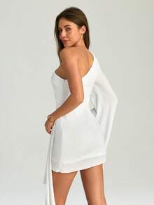 Fashion Casual White One-Shoulder Asymmetric Mini Dress Party Wedding - White - View 2