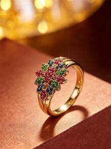 1pc Exquisite 3D Floral Cluster Elegant Ring, Suitable For Wedding, Party, Daily Wear, Versatile Women's Jewelry - Ring - View 3