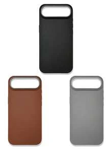 1 Set 3pcs Solid Color Lychee Texture Faux Leather Large Window Phone Case Covers, Black / Caramel Brown / Premium Gray Minimalist Solid Color Leather Texture Full Coverage Protective Shell, Raised Camera Frame Anti-Drop Anti-Slip Soft Shell, Business Commute Premium Style, Autumn/Winter Bestselling Phone Case, Suitable For Personal Use, Birthday Gift Choice; Compatible With IPhone Case & Galaxy Case, Compatible With IPhone 17/17 Pro/17 Pro Max - Multicolor - View 57