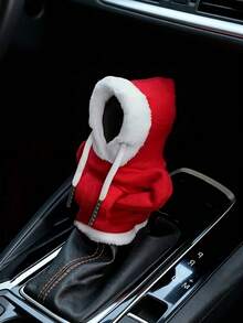 Sarung Tuas Persneling Mobil Motif Hoodie Merah Natal, Pelindung Tuas Persneling Lucu Berbahan Plush, Dekorasi Interior Mobil Personalisasi untuk Liburan - A - View 2