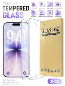 2pcs 9H+ Hardness Anti-Fall Tempered Glass Screen Protector | Anti-Scratch Anti-Shatter Full Coverage 6.3 Inch Compatible With Phone Case | Compatible With IPhone 18 Pro/18 Pro Max/17/17 Pro/17 Pro Max/16 Pro Max/16/16 Plus/15 Pro Max/15/15 Pro/14 Pro Max/14/13/12/11 Pro Max | Holiday Phone Accessories Gift - Clear - View 6