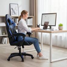 Gaming Chair With Footrest – Swivel Office/Desk Chair With Lumbar Support And Wheels – Professional Home Office Chair (LOL/WCG Style) - Blue - View 5