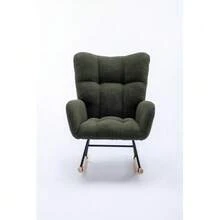 Teddy Fabric Rocking Chair With Pocket, Soft Rocking Chair For Nursery, Comfy Wingback Golider Rocking Chair With  Solid Wood Base, Living Room - Dark Green - View 1