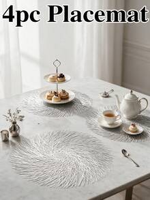 6pcs, Gold Round Hollow PVC Placemats, Washable Tabletop Decor Mats, Non-Slip Odorless Tableware Mats, Durable Highly Attractive Coasters, Suitable For Restaurants, Cafes, Homestays, Fit For Festivals, Parties, Gatherings, Birthdays, Weddings, Dinners. - Multicolor - View 15