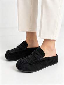 Loafers Shoes Men's Lightweight Bean Shoes Summer One Step Push Lazy Breathable Casual Half Support Slippers For Men - Black - View 1