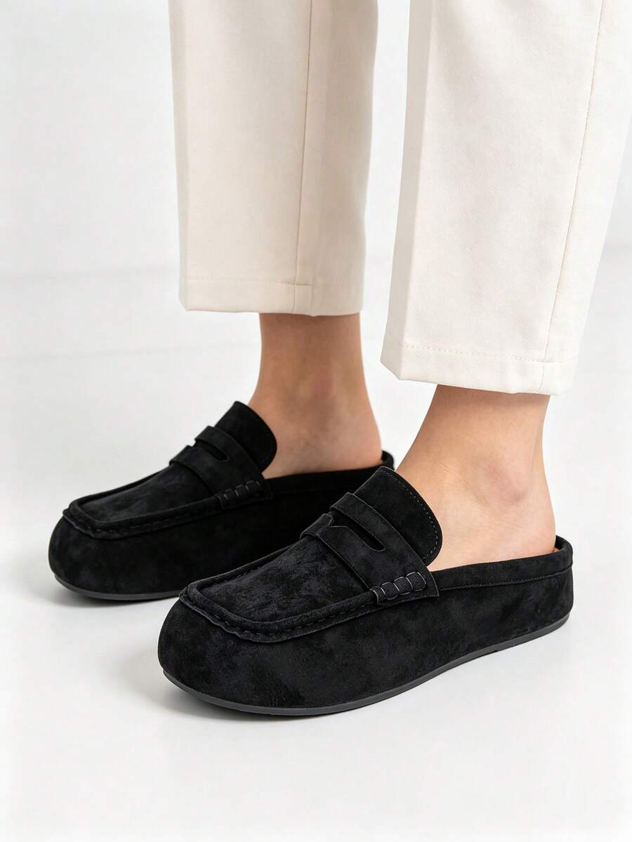 Loafers Shoes Men's Lightweight Bean Shoes Summer One Step Push Lazy Breathable Casual Half Support Slippers For Men - Black - View 1