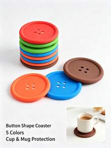 5/3/2/1pc Button-Shaped Soft Rubber Beverage Coasters, Colorful Round Heat-Insulating Coasters, Non-Slip Deep-Groove Coffee Cup Mats - Multicolor - View 1
