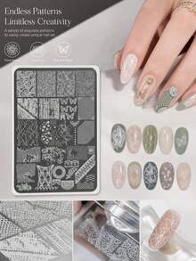 DIY Nail Art Transfer Plates, Vintage Lace Style, Butterfly, Hollow Mesh, Curved Floral Patterns, Rich Pattern Layout, Smooth Inner Wall Texture, Easy To Clean Color Oil, Lightweight And Easy To Store, Compatible With Scraper And Stamp, DIY Nail Art Printing, Nail Art Printing Decoration Template - Multicolor - View 2