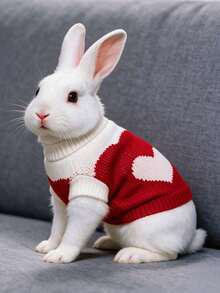 1pc Heart-Shaped Sweater, Autumn/Winter Warm Rabbit Sweater, Cute Heart Design Acrylic Material, Rabbit Pet Accessories, Rabbit Pet Supplies, Rabbit, Rabbit Pet Accessories, Rabbit Pet Supplies, Rabbit, Rabbit Supplies, Rabbit Clothes, Rabbit Supplies, Suitable For Small Pet Lop-Eared Rabbits On Valentine's Day - Multicolor - View 6