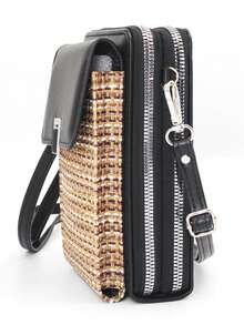 Multifunctional Large Capacity Double Zipper Phone Wallet Crossbody Bag, Fashionable Minimalist Yet Exquisite And Soft Image, Casual Vacation, Dating Essential - Black - View 2