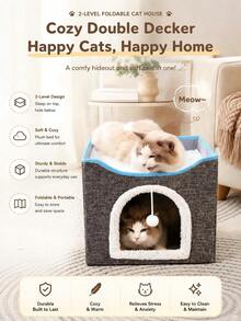 Foldable Double-Layer Cat & Dog Bed 2-In-1 Scratching Pad Mattress, Reversible, All-Season, Removable & Washable, Suitable For Small To Medium Pets - one-size - View 1