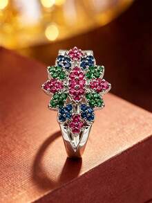 1pc Exquisite 3D Floral Cluster Elegant Ring, Suitable For Wedding, Party, Daily Wear, Versatile Women's Jewelry - Ring - View 1
