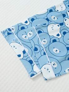 Big Girls Cute Bear All-Over Print Lapel Button Long Sleeve Top + Pants 2-Piece Pajama Set, Soft And Comfortable Loungewear, Suitable For 8-12 Years Old - Blue - View 9