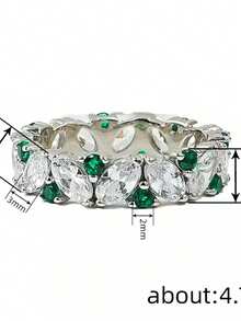 1 Pair Marquise Cut Green Crystal Eternity Band Ring Mixed Sparkling Faceted Stones Stackable Statement Fashion Jewelry Gift For Women - Minimalist Leaf-shaped Ring - View 3